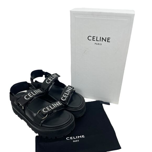 Celine Shoes - Celine Outdoor Bulky 45mm Calfskin Platform Sandal Lug Sole Black Size 38